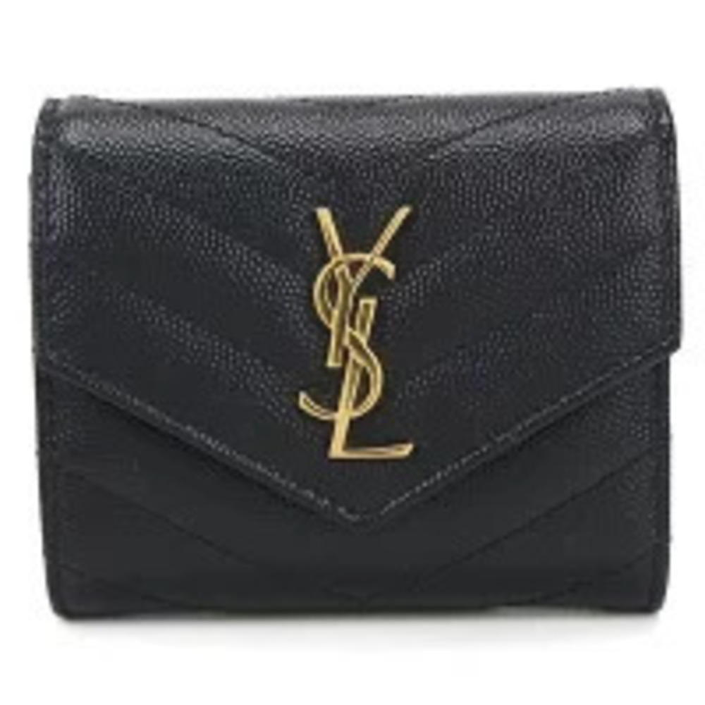 Saint Laurent Tri fold Wallet Compact Monogram Multifold Leather Black
